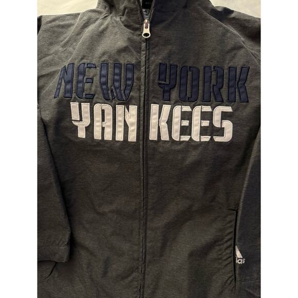 NewYork Yankees MLB Adidas grey navy full zip jacket hood MLB Small Youth 8 EUC - Picture 3 of 7